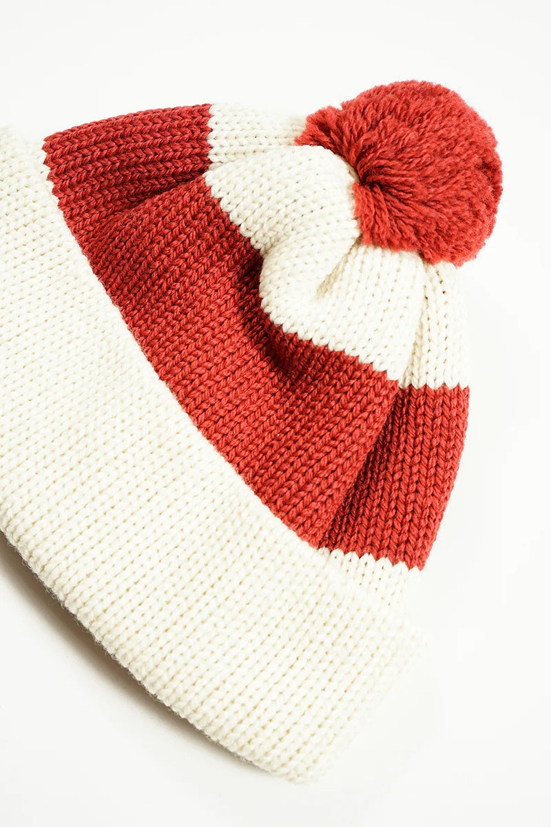 ◯ Nigel Cabourn - STRIPE BOBBLE HAT - IVORY