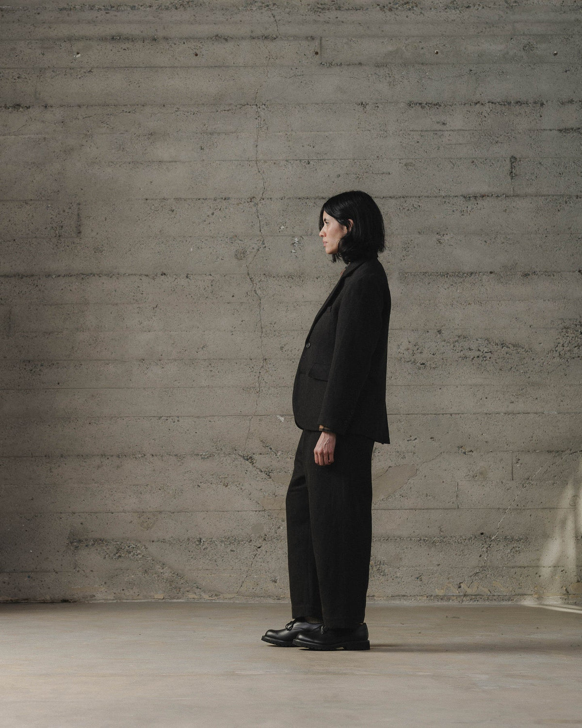 evan kinori - THREE BUTOON JACKET WOOL/LIN H-BONE - BLACK/BROWN