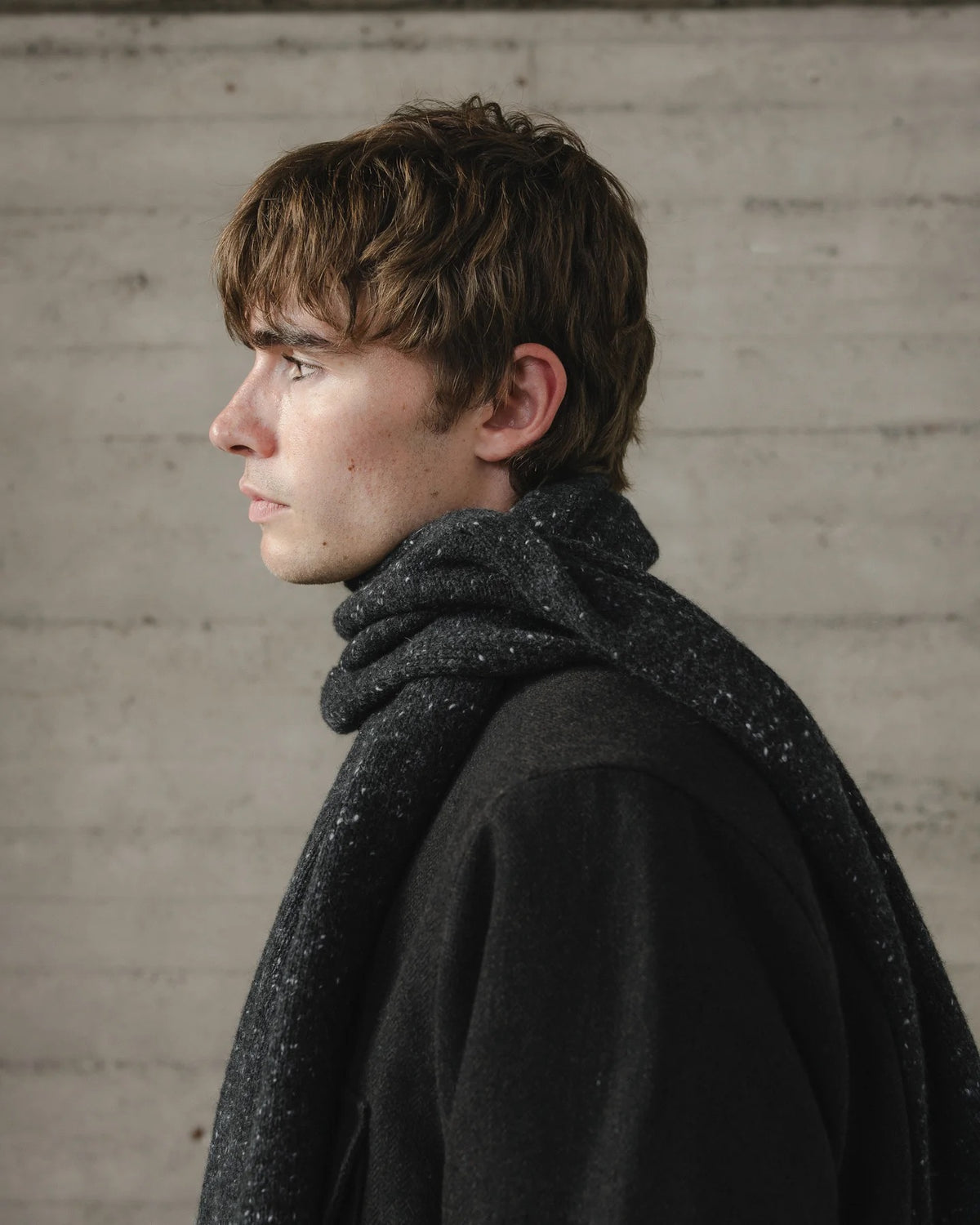 evan kinori - KNIT SCARF WOOL/CASHMERE TWEED - BLACK