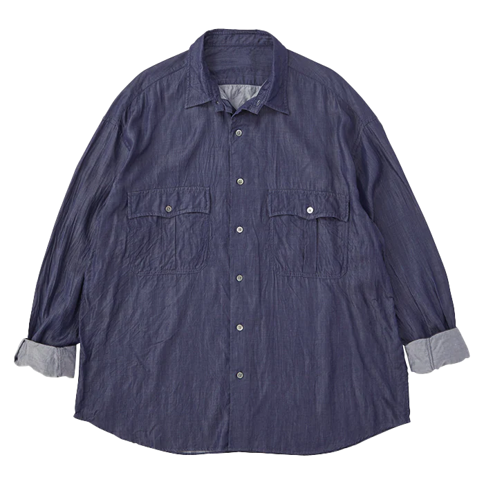 PORTER CLASSIC - ROLL UP SOFT CUPRO SHIRT - BLUE