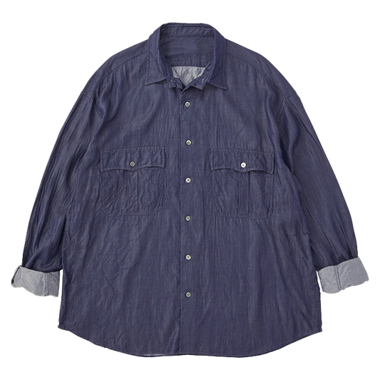 PORTER CLASSIC - ROLL UP SOFT CUPRO SHIRT - BLUE
