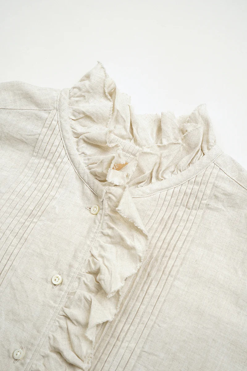 ◯ Nigel Cabourn woman - GATHER COLLAR BLOUSE C/L - IVORY