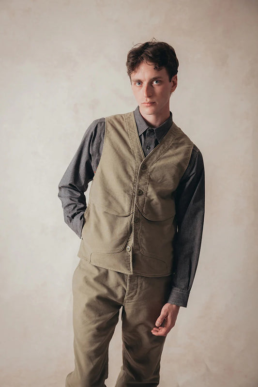 ◯ Nigel Cabourn - V01-M WORK VEST MOLESKIN - GREEN