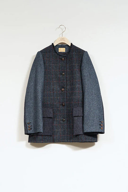 ◯ Nigel Cabourn woman - COLLARLESS JK BRITISH TWEED - INDIGO