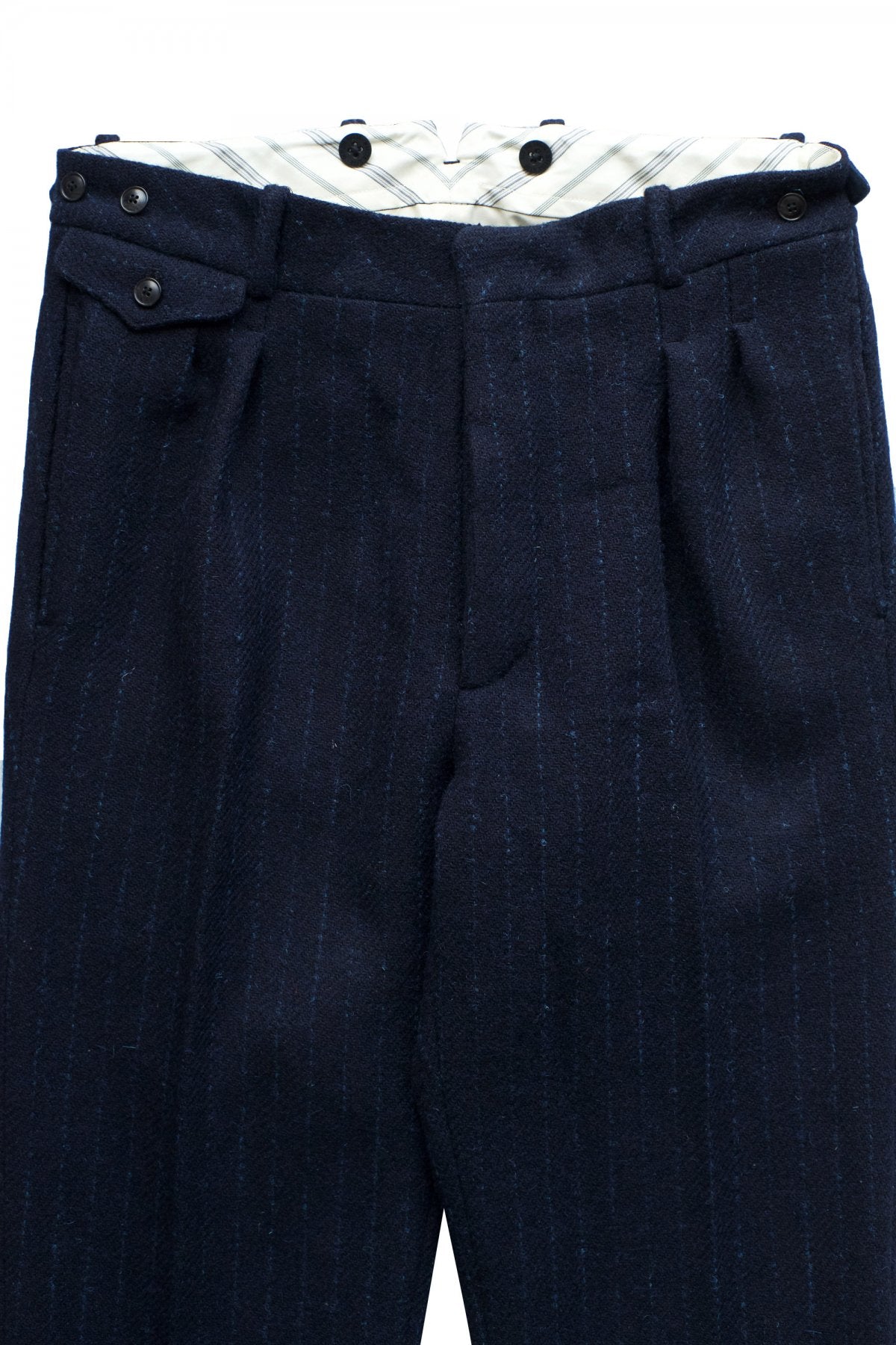 OLD JOE ★★★ - EXCLUSIVE DOUBLE-PLEATED DRAPE TROUSER - HARRIS TWEED NAVY STRIPE