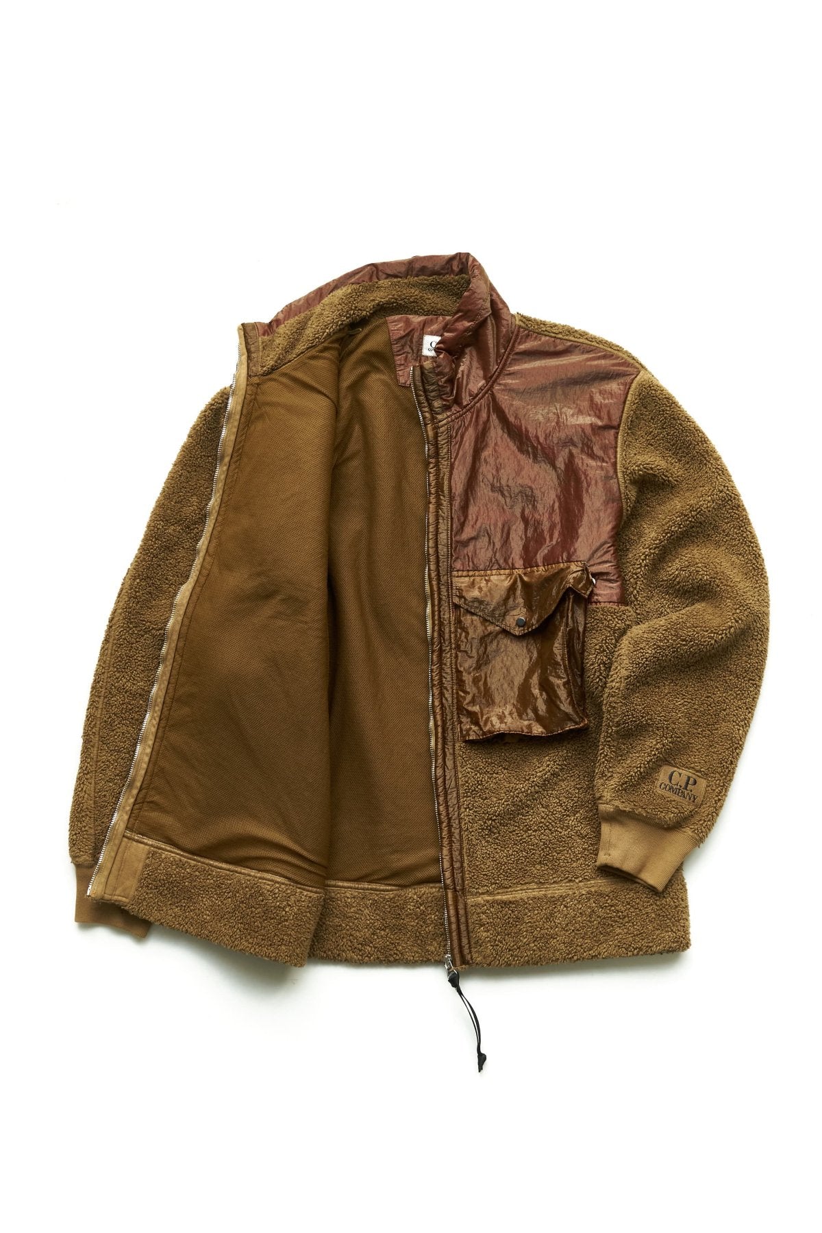 C.P. COMPANY - POLAR FLEECE MIXED ZIPPED SWEATER - CUMIN