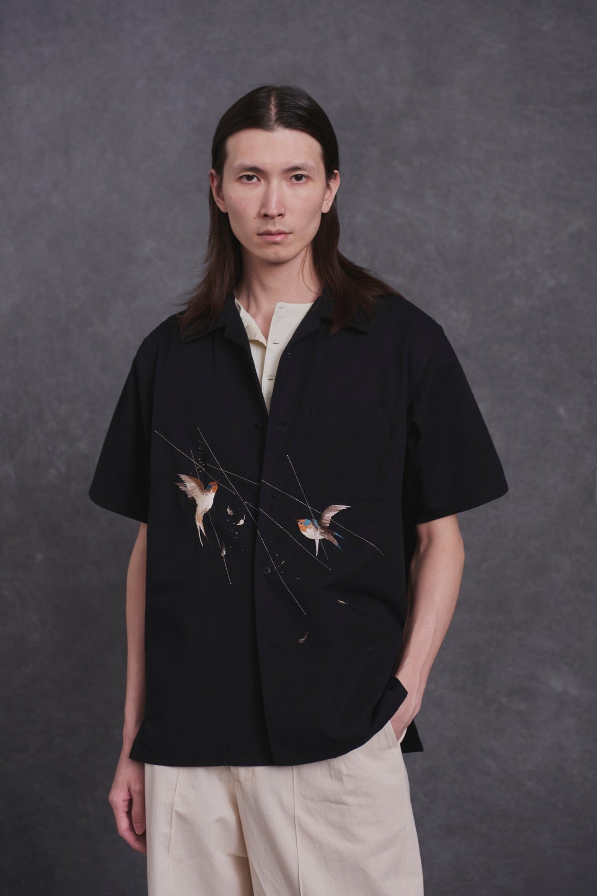 ○OLD JOE - SILK NEP CLOTH SOUVENIR SHIRTS (Short-sleeve) - ONYX
