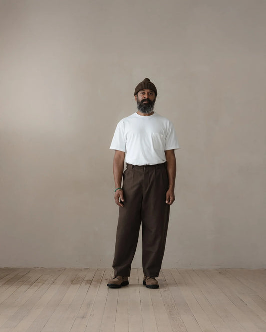 evan kinori - Two Pleat Pant - Brush Wool/Cot/Linen - Dark Olive