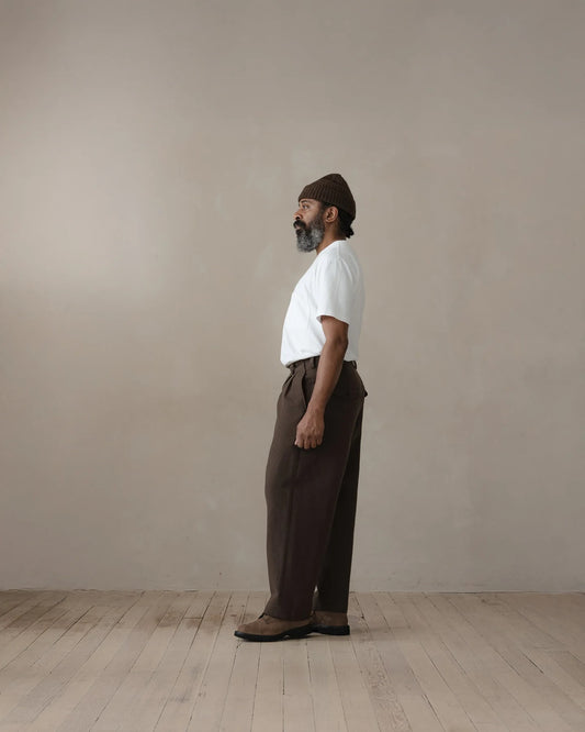 evan kinori - Two Pleat Pant - Brush Wool/Cot/Linen - Dark Olive