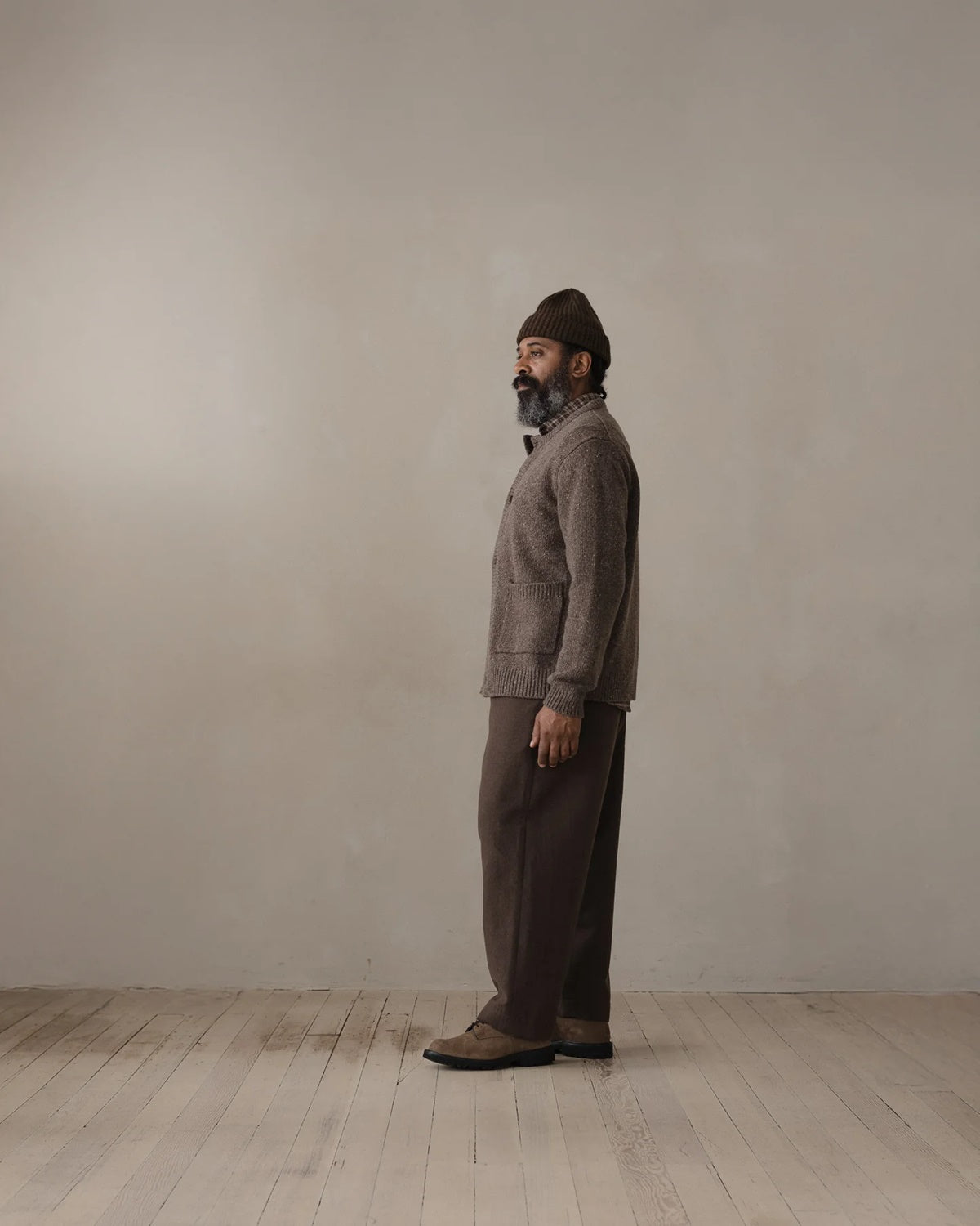 evan kinori - Crewneck Cardigan - Cashmere/Wool Tweed - Light Brown