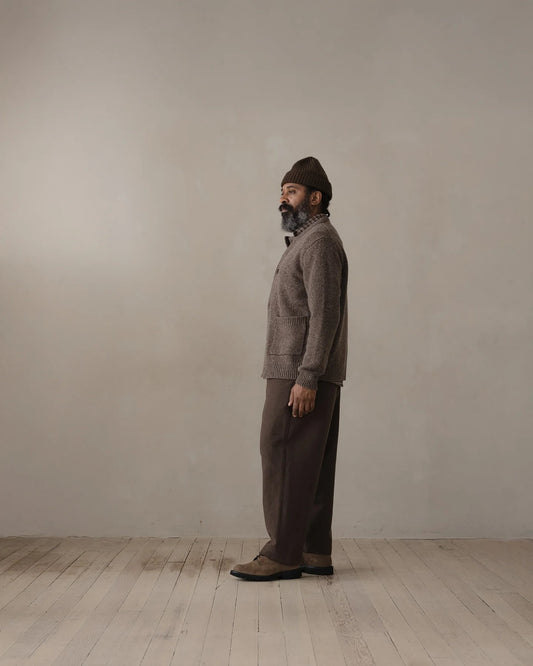 evan kinori - Crewneck Cardigan - Cashmere/Wool Tweed - Light Brown