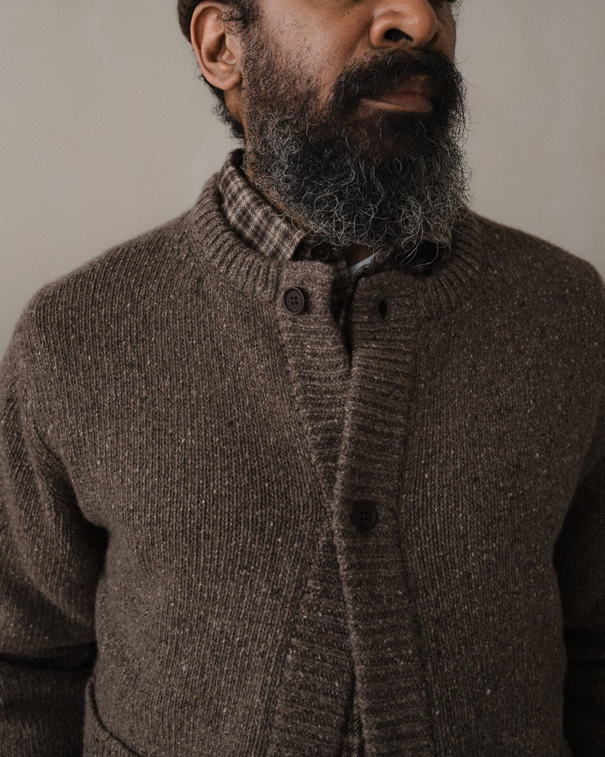 evan kinori - Crewneck Cardigan - Cashmere/Wool Tweed - Light Brown