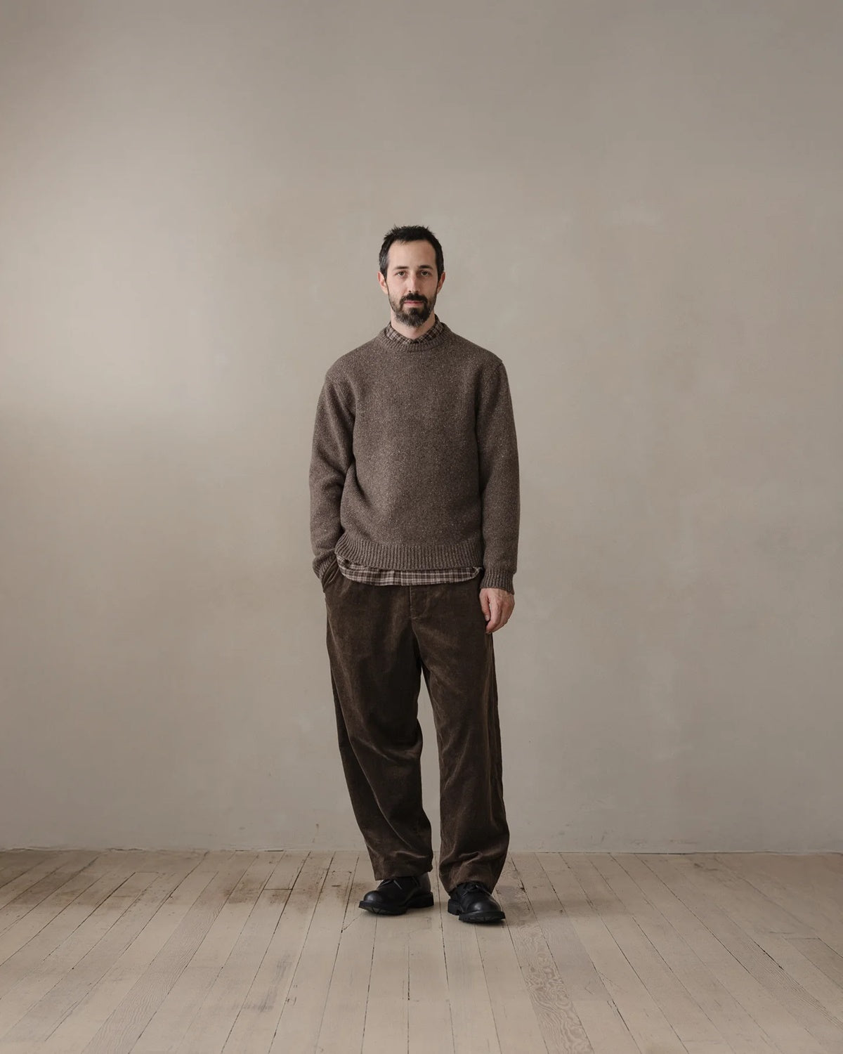 evan kinori - Crewneck Sweater - Cashmere/Wool Tweed - Light Brown