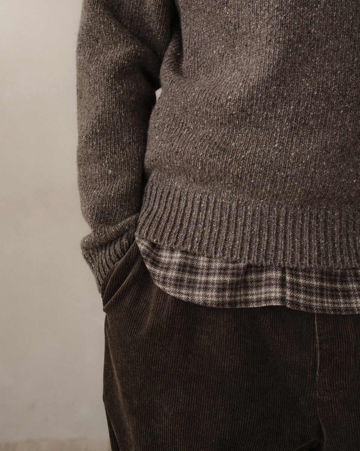 evan kinori - Crewneck Sweater - Cashmere/Wool Tweed - Light Brown