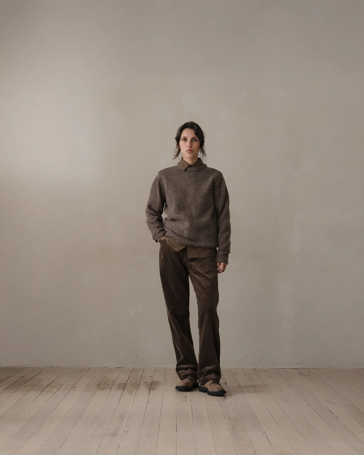 evan kinori - Crewneck Sweater - Cashmere/Wool Tweed - Light Brown