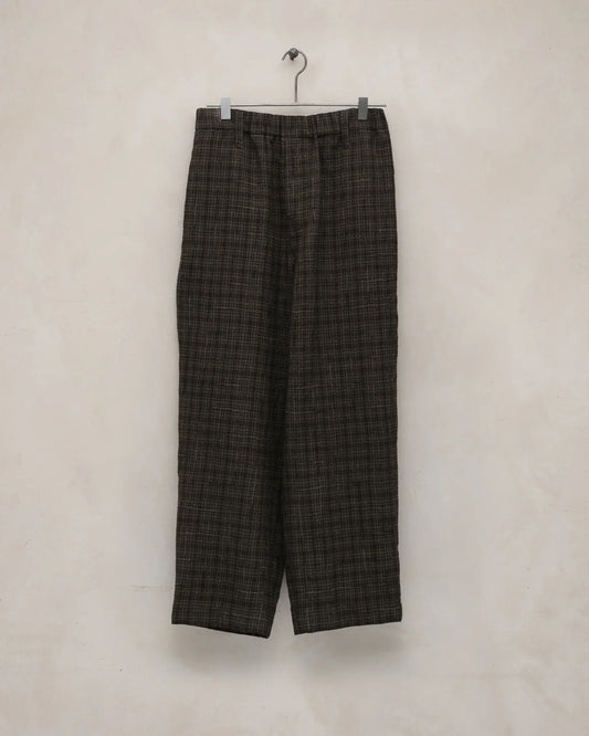 evan kinori - Elastic Pant - Kasuri Wool Check - Brown/Beige/Navy