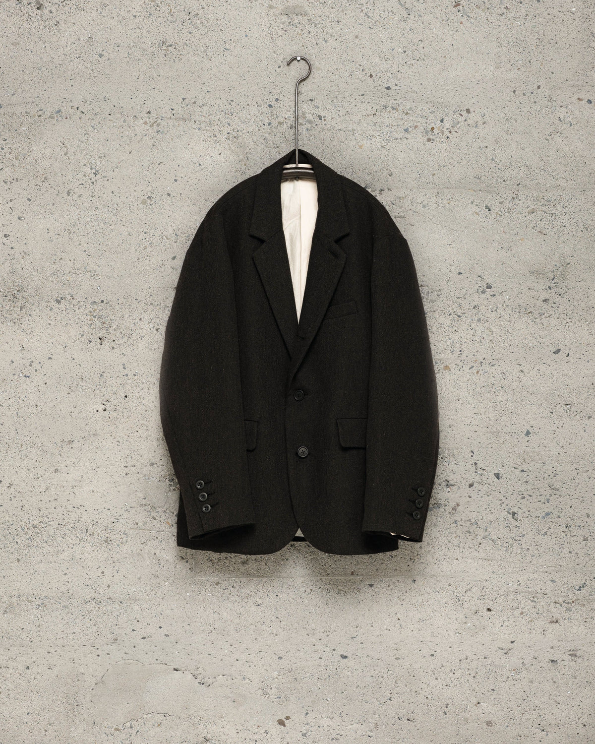 evan kinori - THREE BUTOON JACKET WOOL/LIN H-BONE - BLACK/BROWN