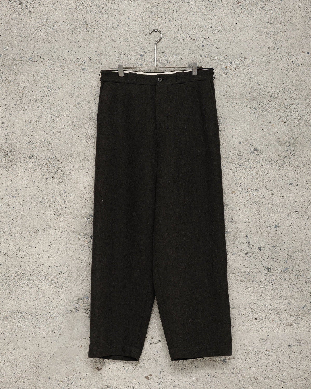 evan kinori - FLAT FRONT PANT WOOL/LIN H-BONE - BLACK/BROWN