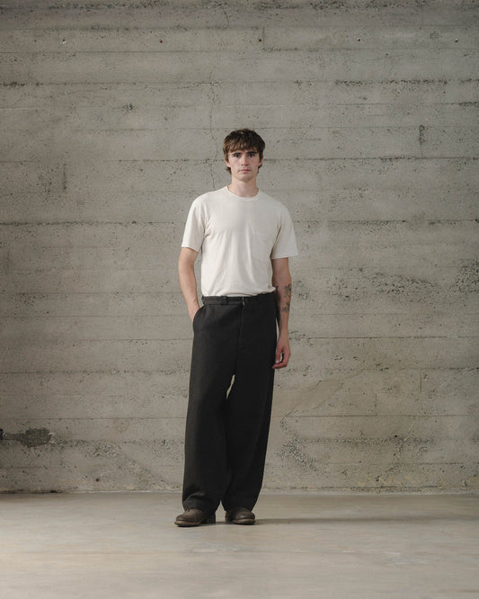 evan kinori - FLAT FRONT PANT WOOL/LIN H-BONE - BLACK/BROWN