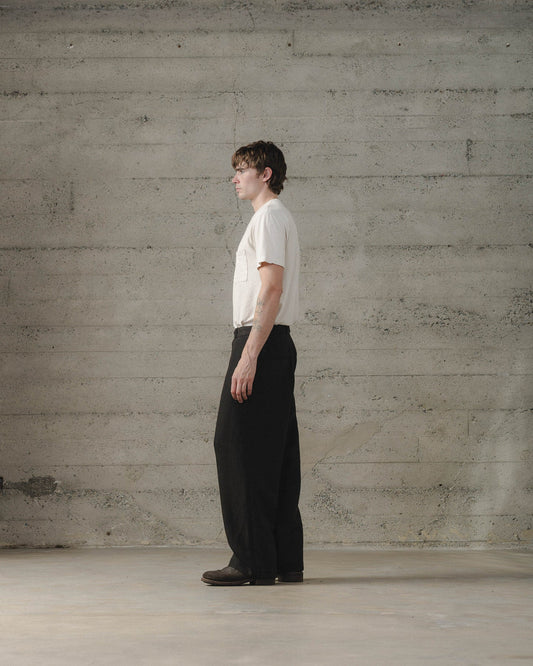 evan kinori - FLAT FRONT PANT WOOL/LIN H-BONE - BLACK/BROWN