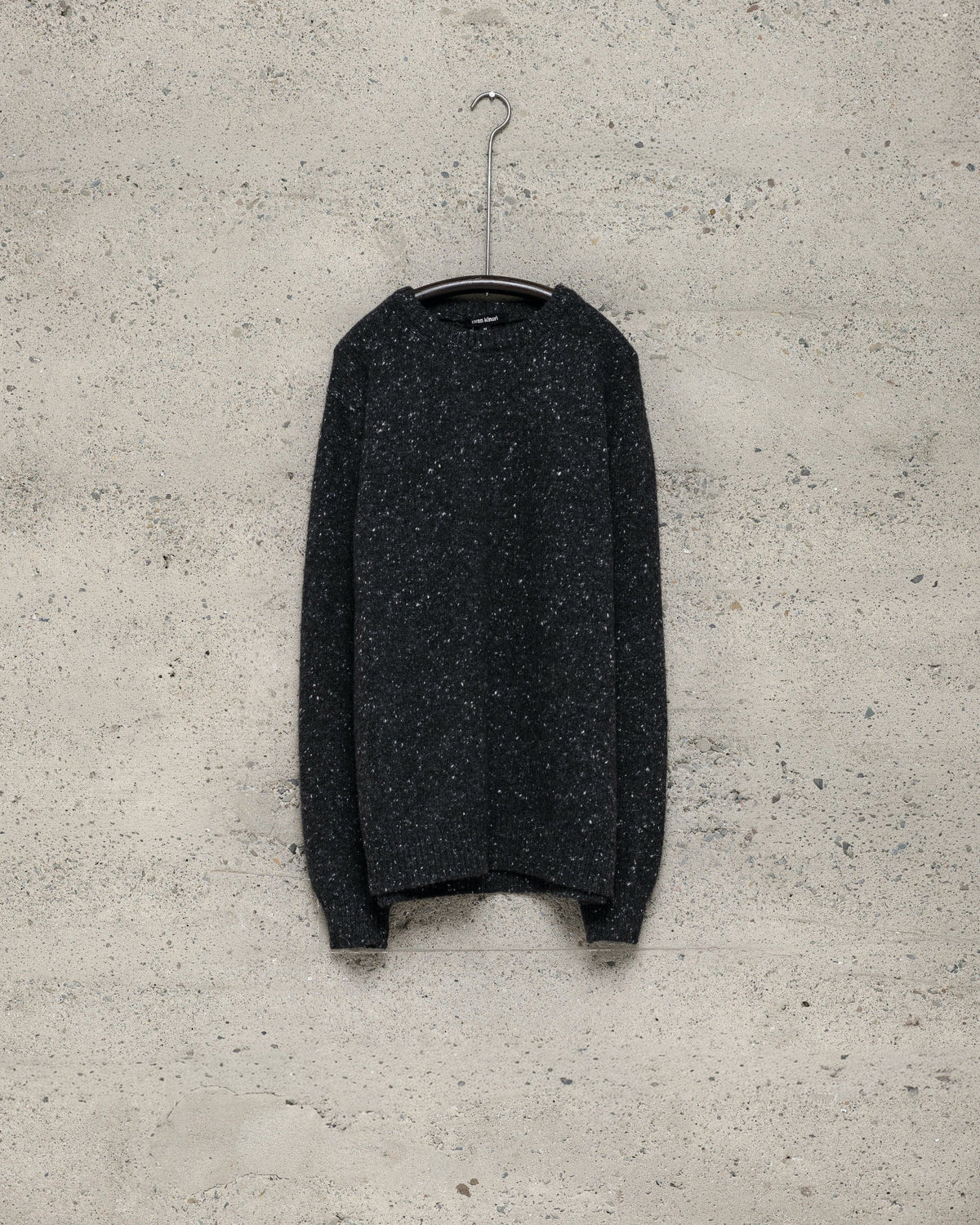 evan kinori - CREWNECK SWEATER WOOL/CASHMERE TWEED - BLACK