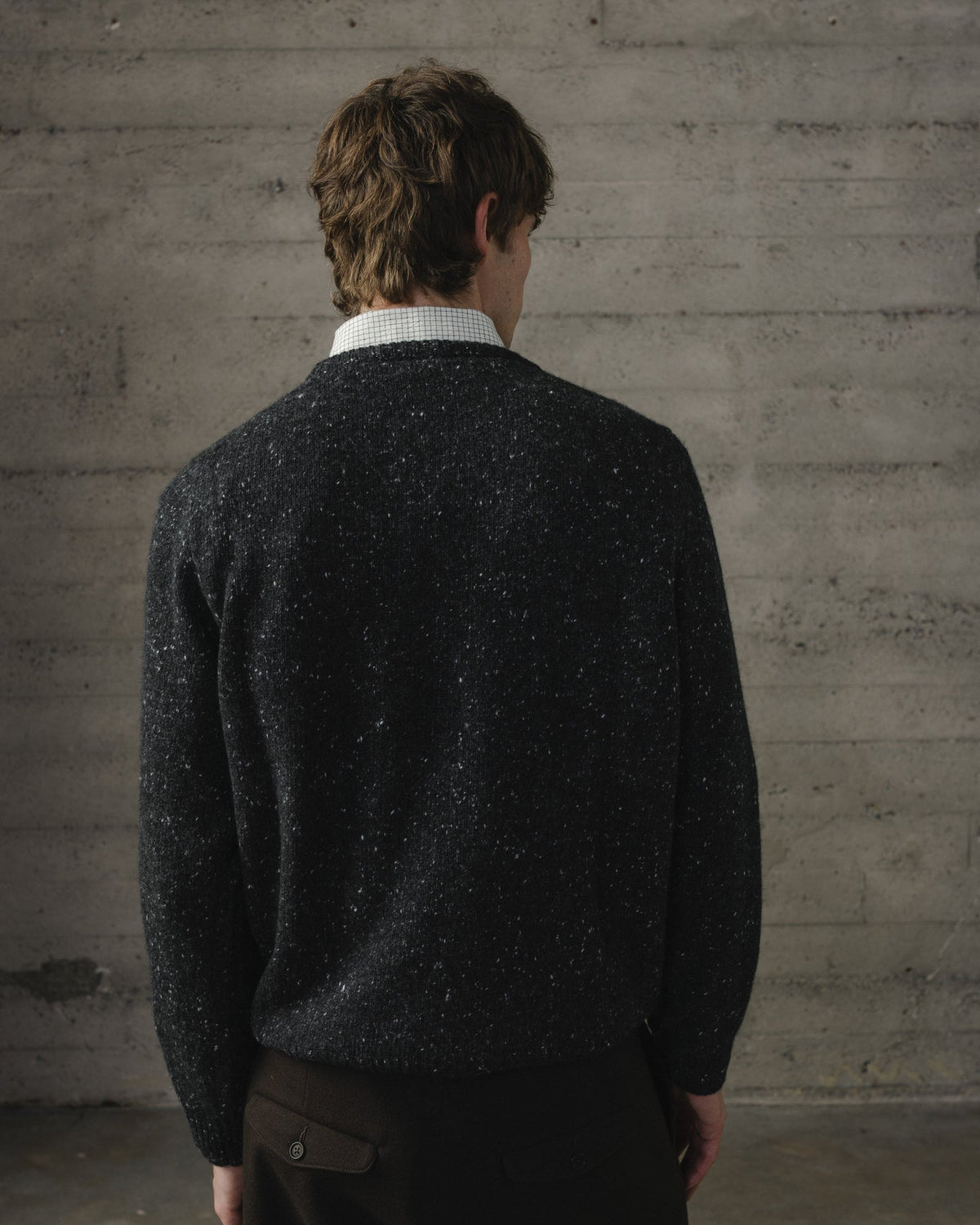 evan kinori - CREWNECK SWEATER WOOL/CASHMERE TWEED - BLACK