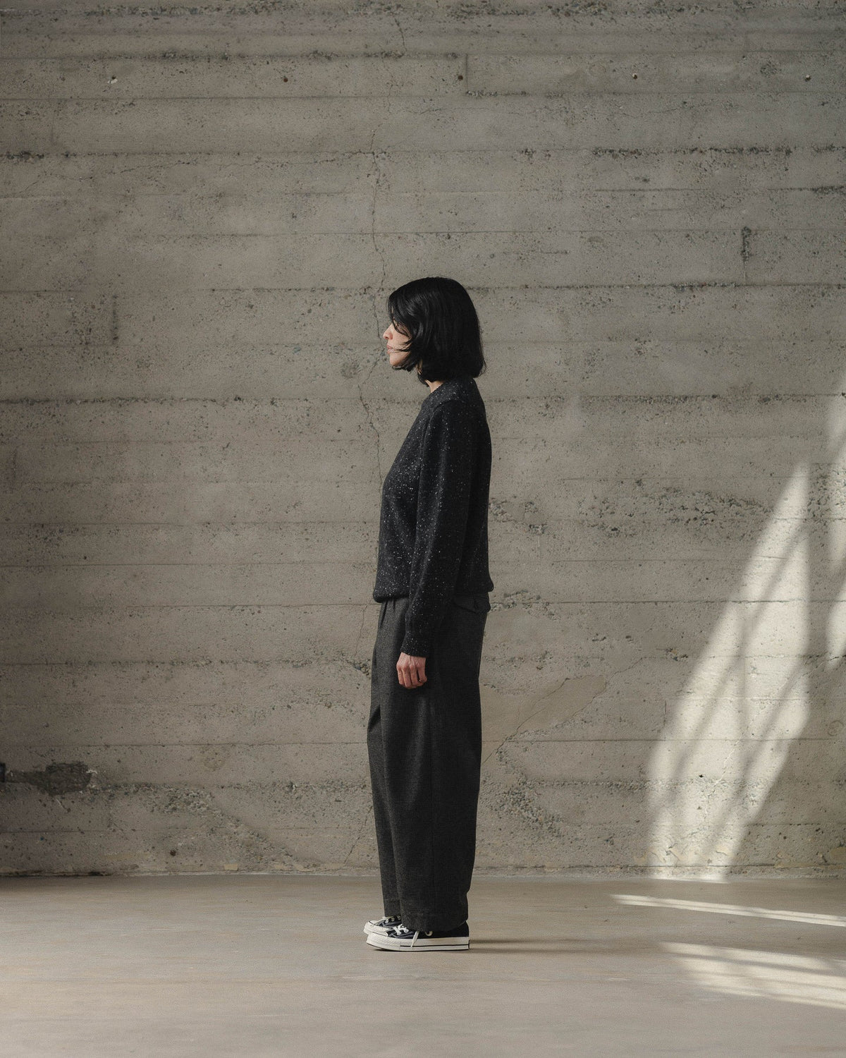 evan kinori - CREWNECK SWEATER WOOL/CASHMERE TWEED - BLACK