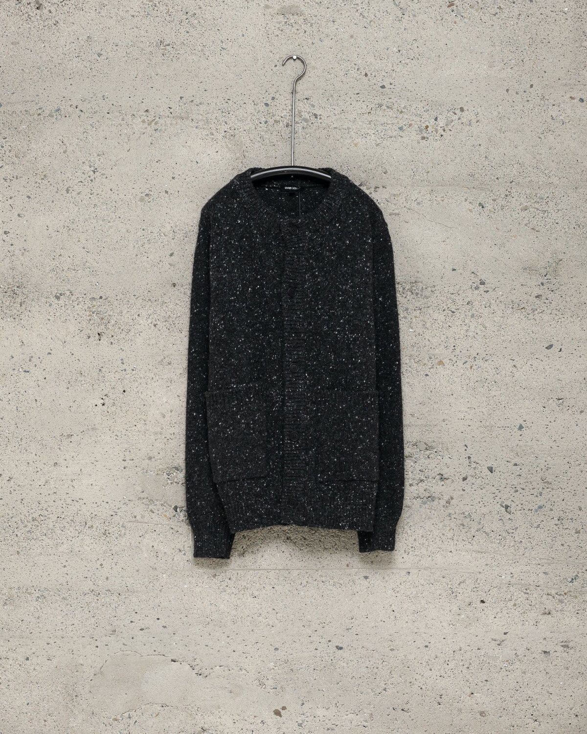 evan kinori - CREWNECK CARDIGAN WOOL/CASHMERE TWEED - BLACK