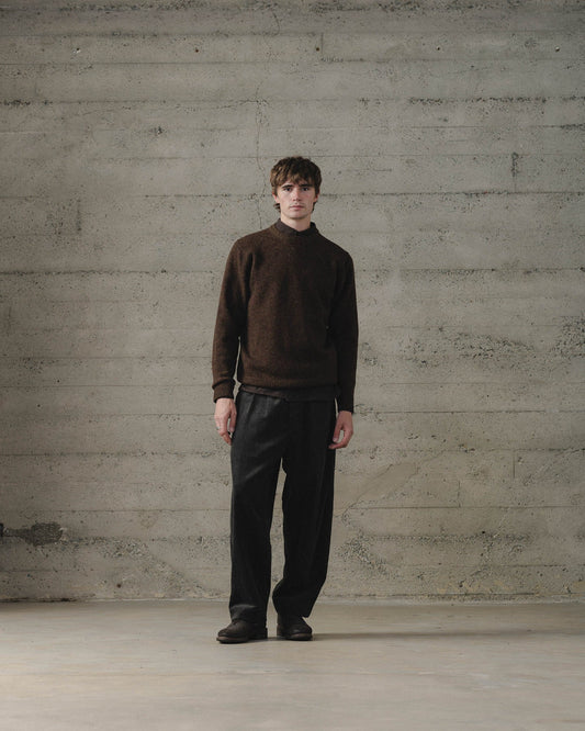 evan kinori - CREWNECK SWEATER TOP DYED WOOL - DARK OLIVE