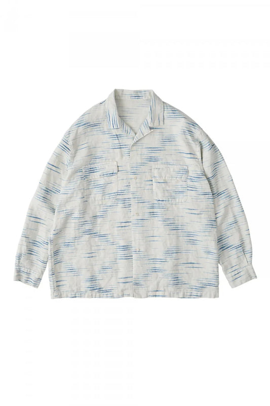 Porter Classic - OLD FRANCE INDIGO PRINT LONG SHIRT - WHITE