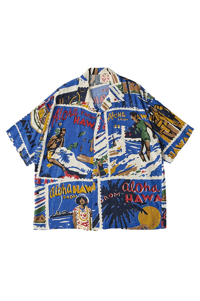 PORTER CLASSIC - HAWAIIAN OUTDOOR ALOHA SHIRT - BLUE