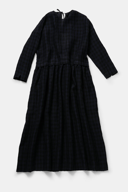 toogood - THE ARCHIVIST DRESS LINEN CHECK - MIDNIGHT
